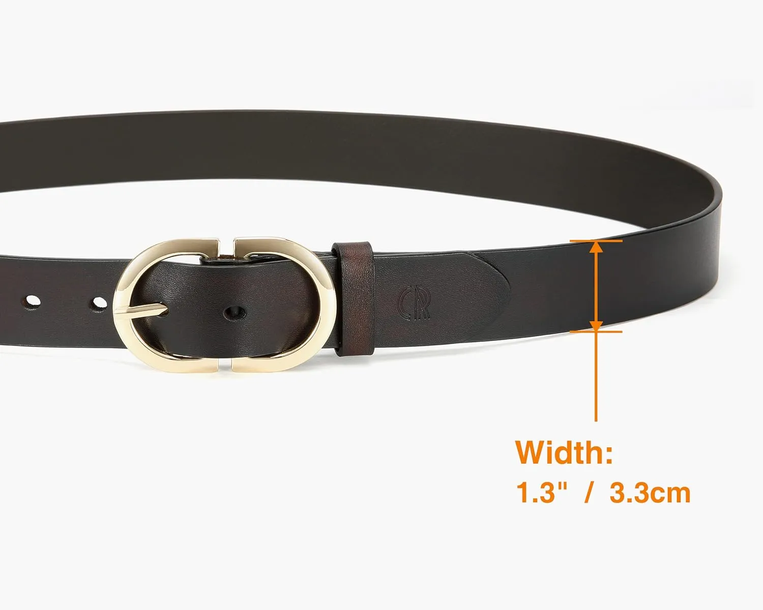 Womens Leather Belts for Jeans Pants - CR 1.3" Width Casual Ladies Belt - Fashion Center Bar Gold Buckle