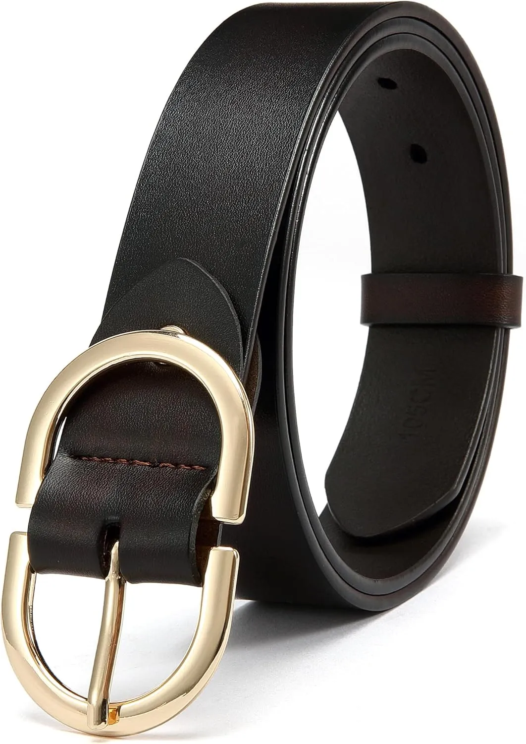 Womens Leather Belts for Jeans Pants - CR 1.3" Width Casual Ladies Belt - Fashion Center Bar Gold Buckle