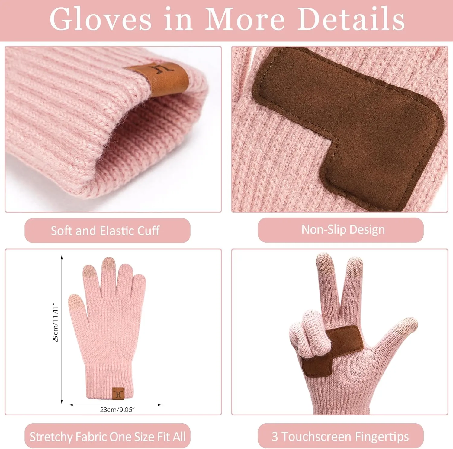 Womens Winter Warm Beanie Hat Long Neck Scarf Touchscreen Gloves Set Knit Skull Caps Pompom Fleece Gifts