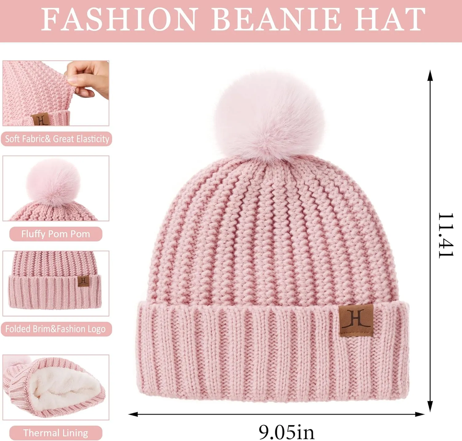 Womens Winter Warm Beanie Hat Long Neck Scarf Touchscreen Gloves Set Knit Skull Caps Pompom Fleece Gifts