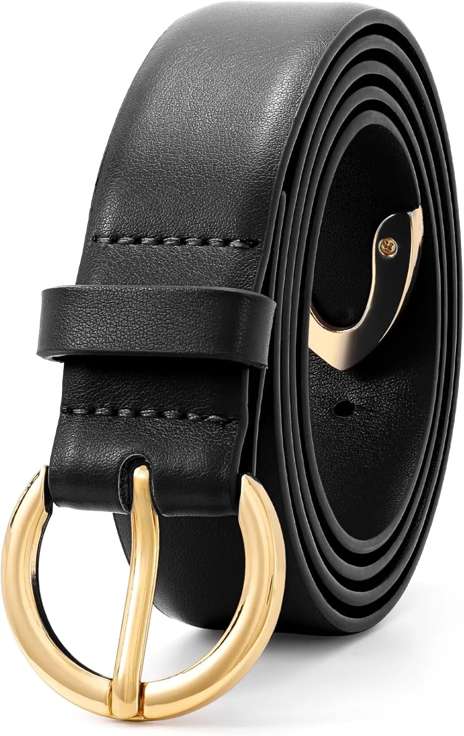 XZQTIVE Women’s Leather Belts for Jeans Pants Dresses Fashion Ladies Black Belt with Gold Buckle