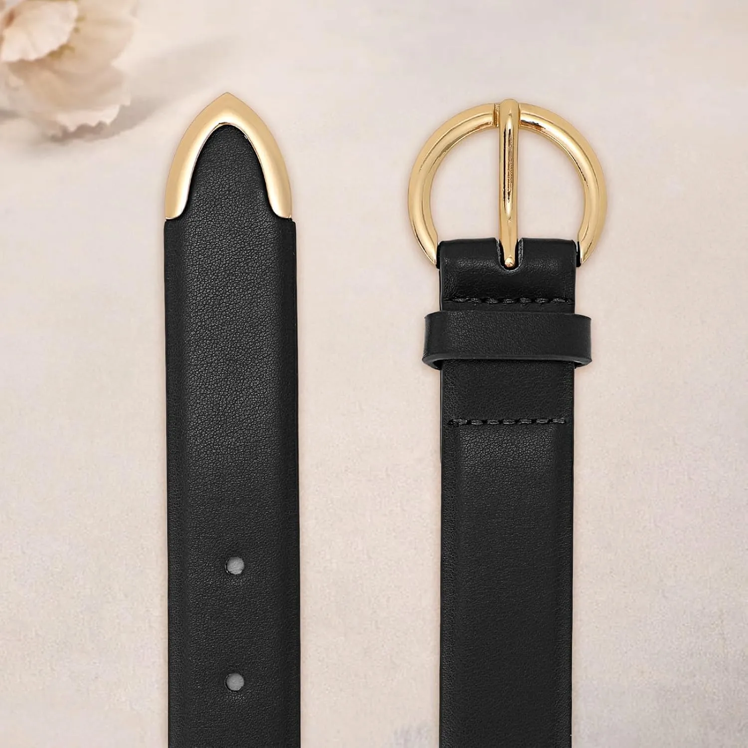 XZQTIVE Women’s Leather Belts for Jeans Pants Dresses Fashion Ladies Black Belt with Gold Buckle
