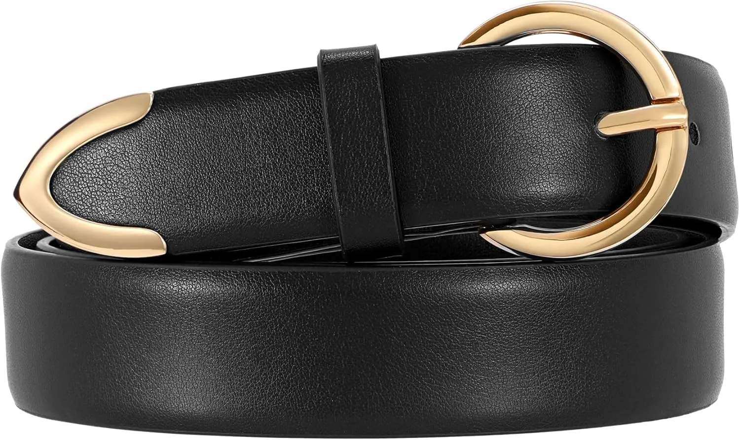 XZQTIVE Women’s Leather Belts for Jeans Pants Dresses Fashion Ladies Black Belt with Gold Buckle