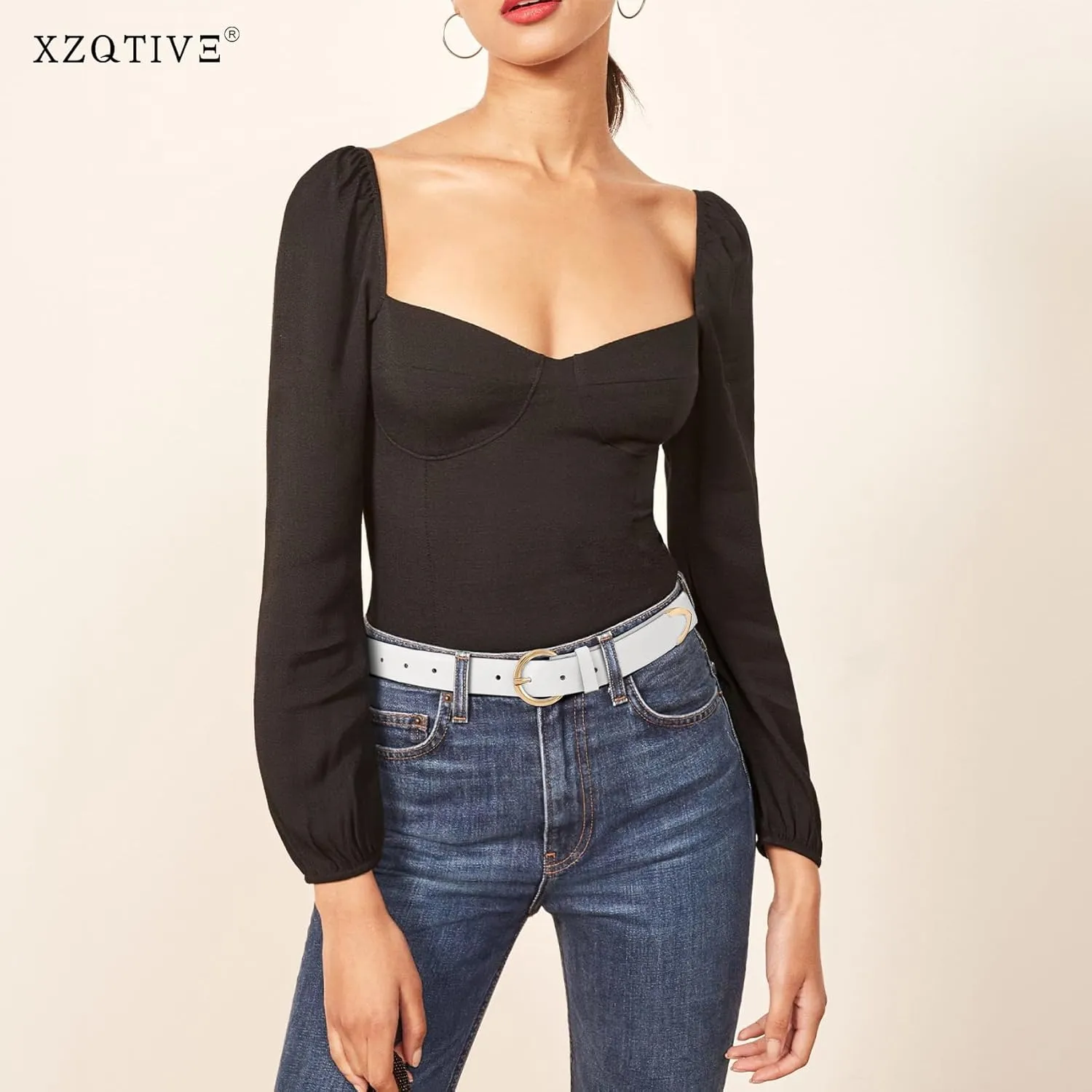 XZQTIVE Women’s Leather Belts for Jeans Pants Dresses Fashion Ladies Black Belt with Gold Buckle