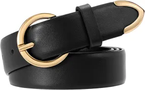 XZQTIVE Women’s Leather Belts for Jeans Pants Dresses Fashion Ladies Black Belt with Gold Buckle