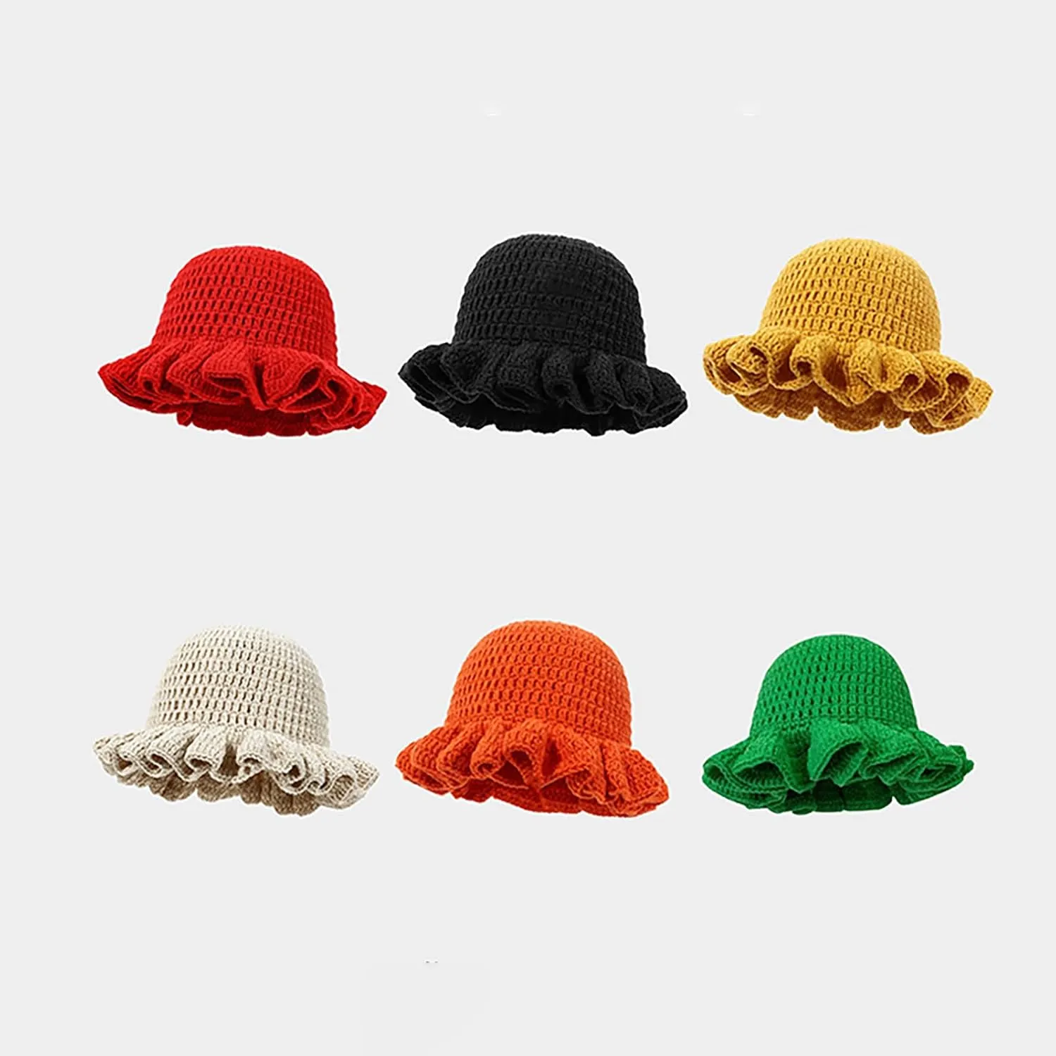 yolrdiw Women's Boho Crochet Bucket Hat Handmade Ruffle Hat Cap for Beach Travel