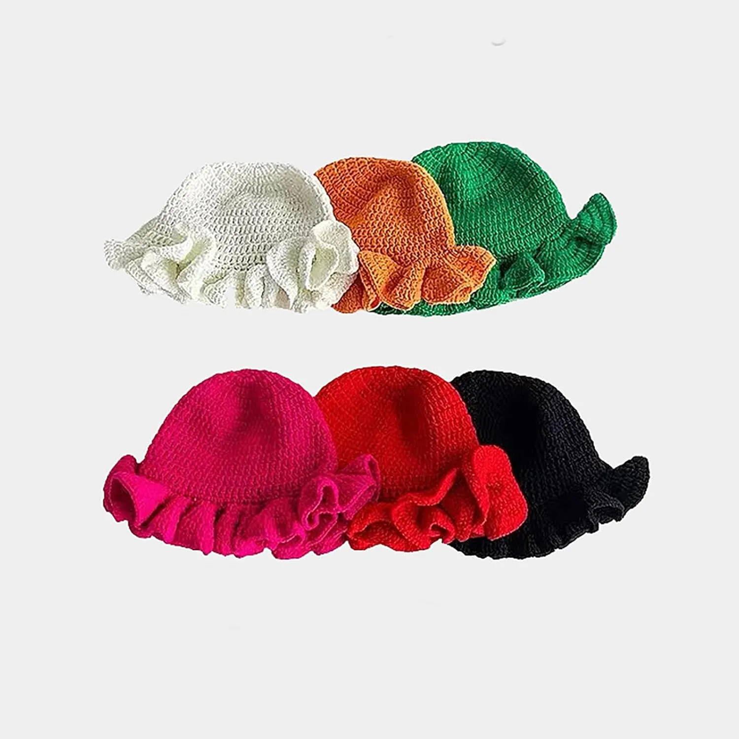 yolrdiw Women's Boho Crochet Bucket Hat Handmade Ruffle Hat Cap for Beach Travel